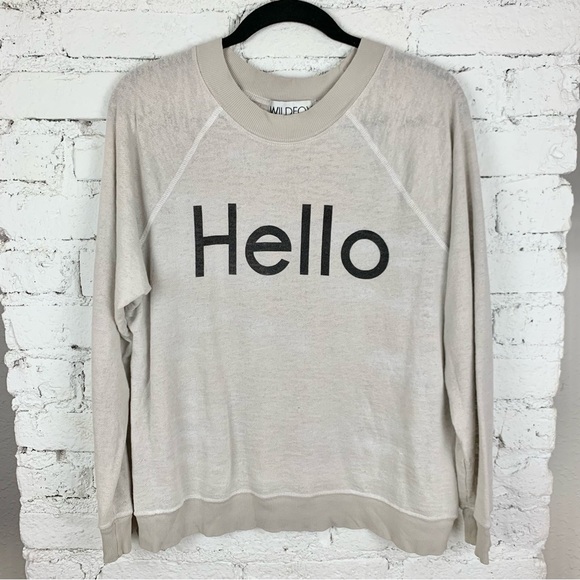 Wildfox Hello Light Grey Terry Burnout Long Sleeve Sweatshirt Medium - Picture 2 of 8